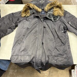 GAP Women's Gray Puffer Jacket with Faux Fur
